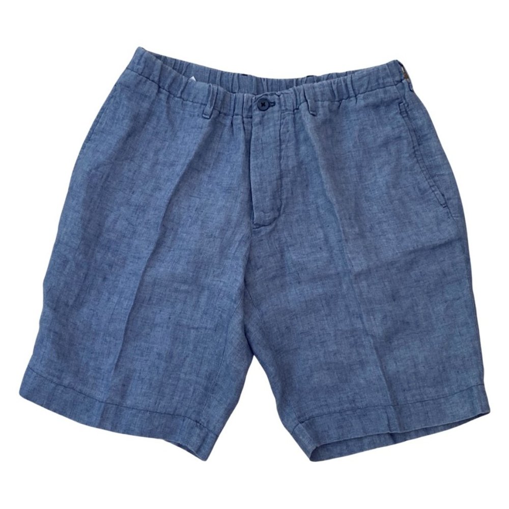 Men's Blue Flat Front Linen Shorts